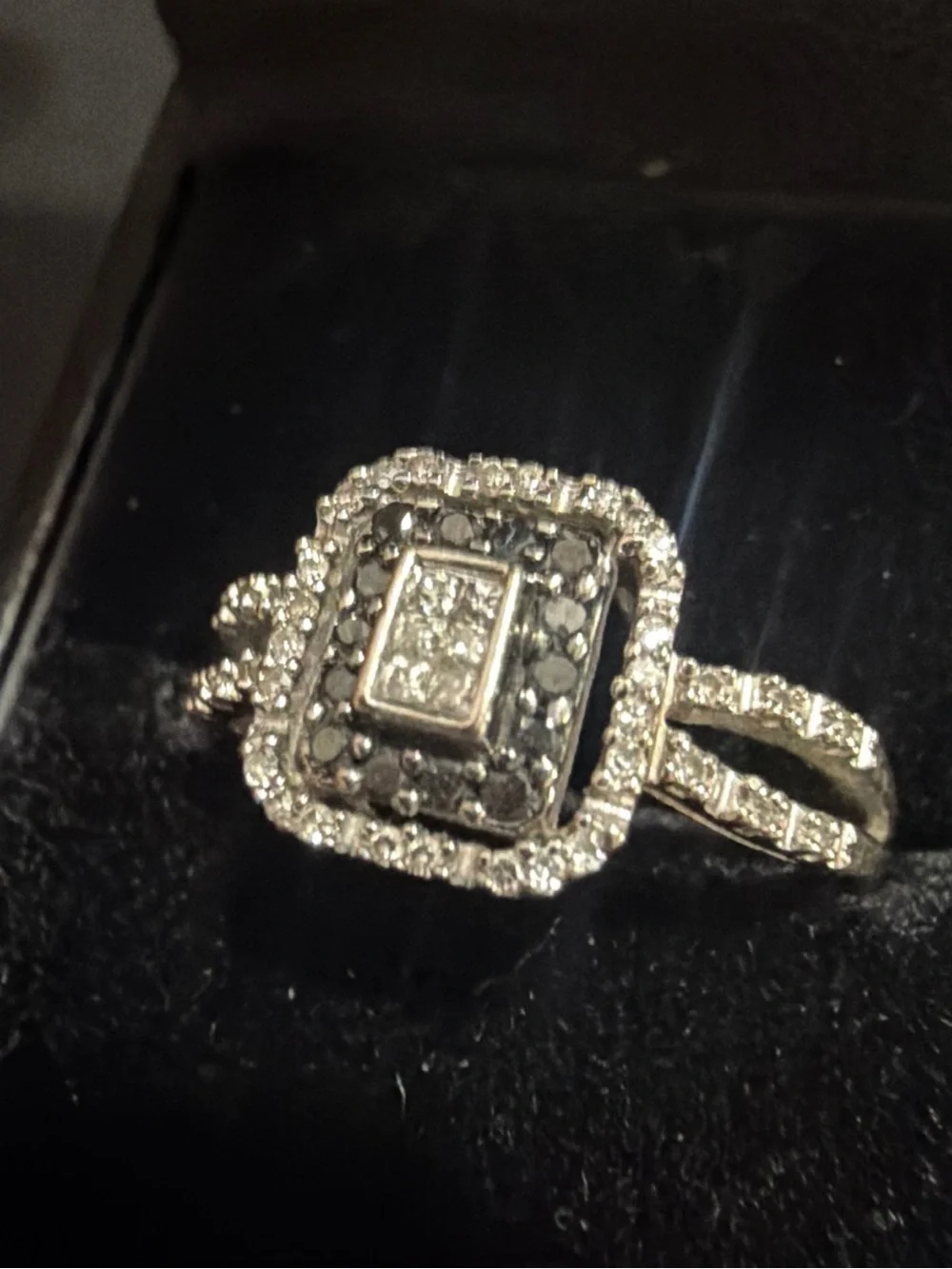 10k White Gold Natural Black And White Diamond Ring